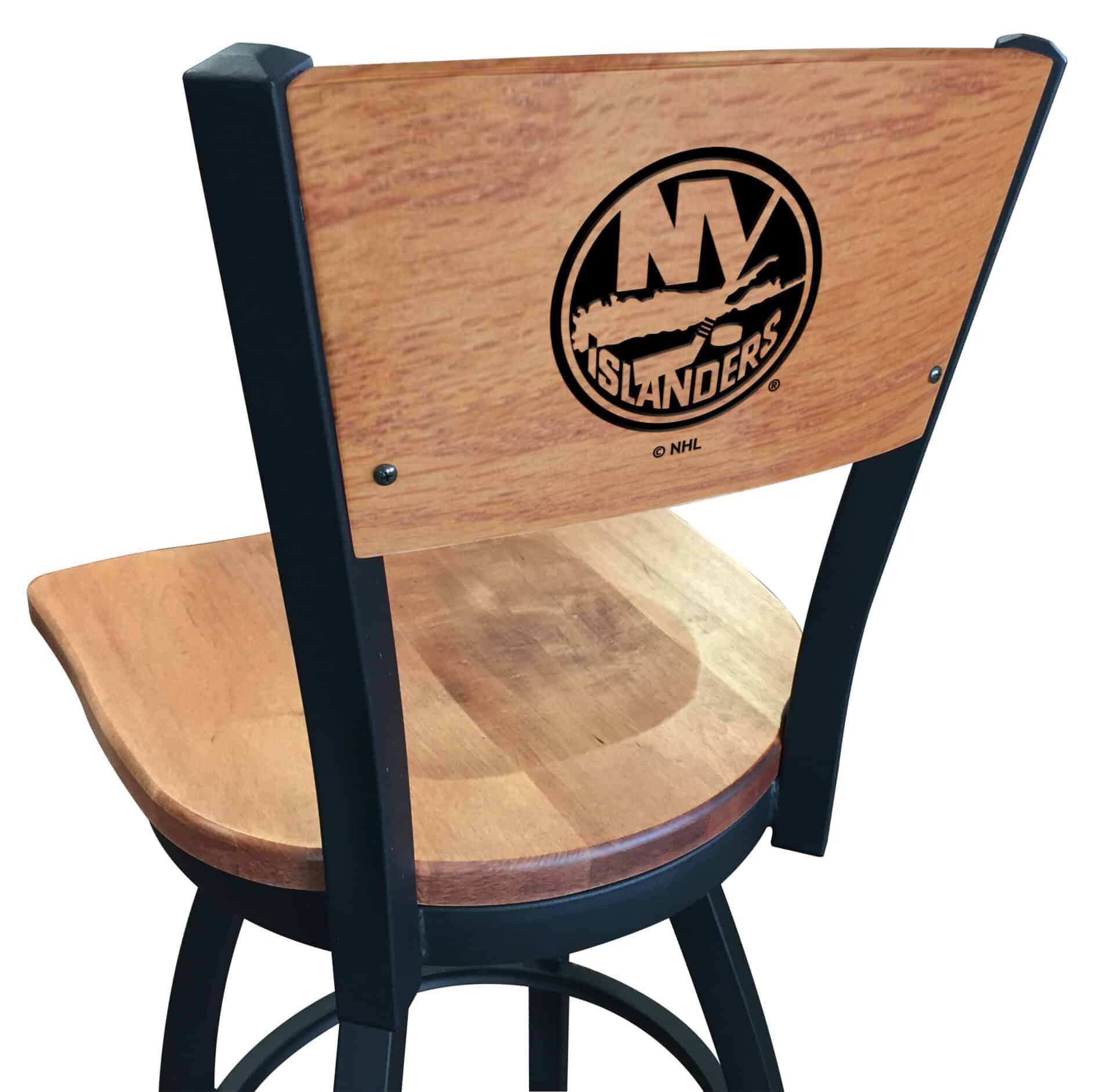 New York Islanders 36-Inch Swivel Extra Tall Bar Stool w/ Black Wrinkle Finish, Solid Wood Back, Solid Maple Wood Seat 1 New York Islanders 36-Inch Swivel Extra Tall Bar Stool w/ Black Wrinkle Finish, Solid Wood Back, Solid Maple Wood Seat