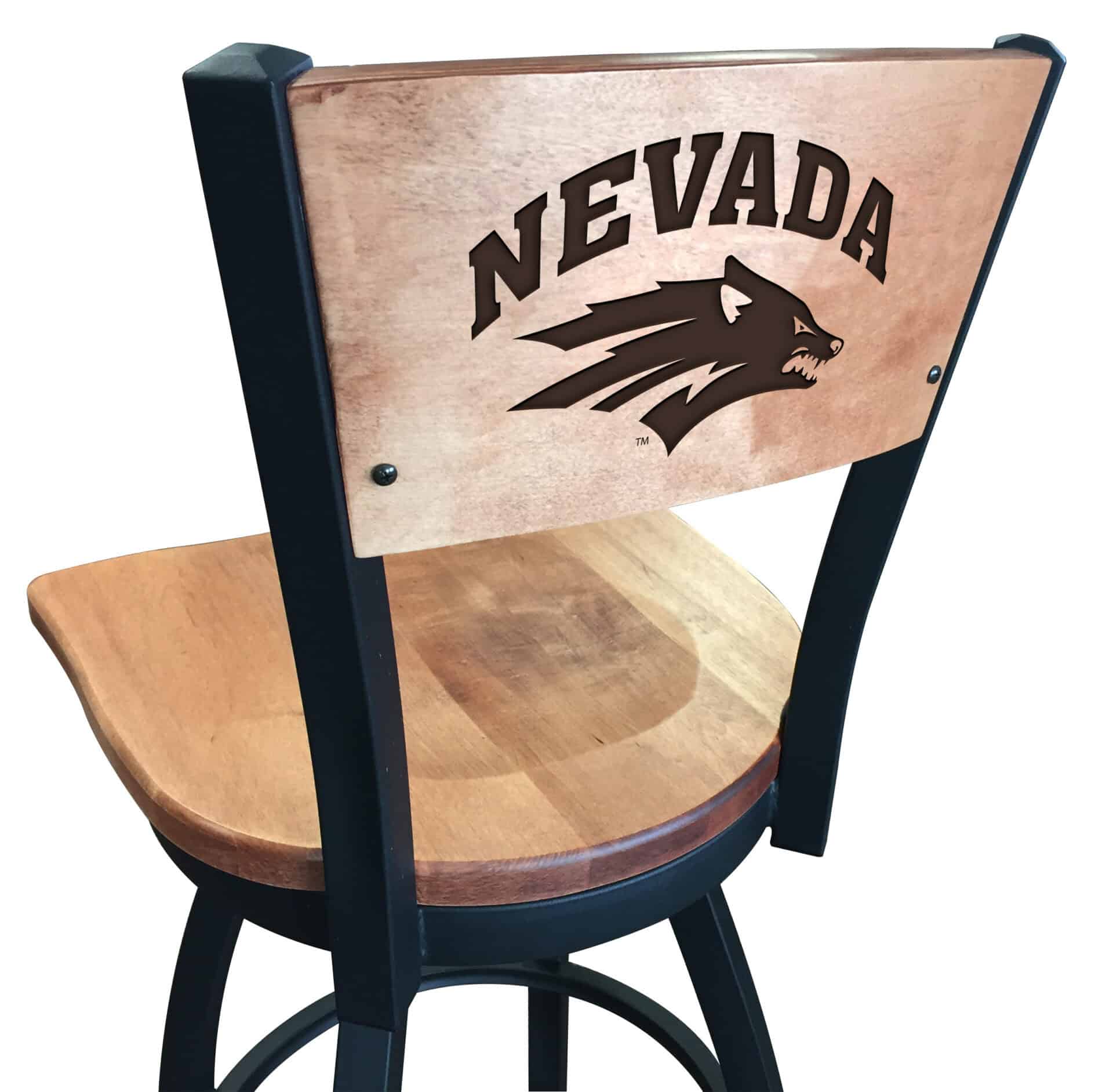 University of Nevada 36-Inch Swivel Extra Tall Bar Stool w/ Black Wrinkle Finish, Solid Wood Back, Solid Maple Wood Seat 1 University of Nevada 36-Inch Swivel Extra Tall Bar Stool w/ Black Wrinkle Finish, Solid Wood Back, Solid Maple Wood Seat