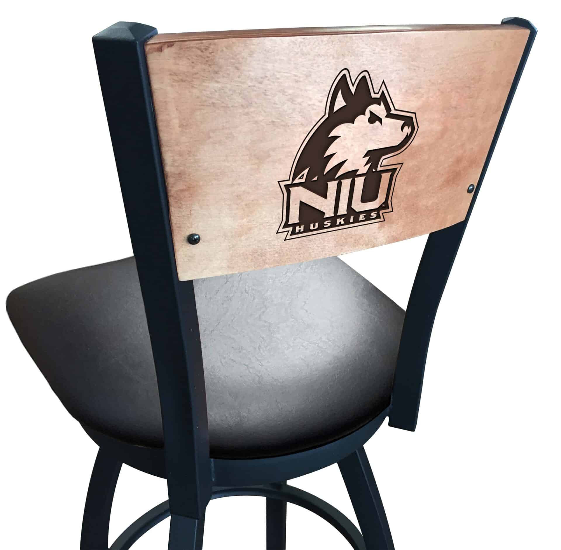 University of Northern Illinois 36-Inch Swivel Extra Tall Bar Stool w/ Black Wrinkle Finish, Solid Wood Back, 2.5-Inch Cushion Seat 1 University of Northern Illinois 36-Inch Swivel Extra Tall Bar Stool w/ Black Wrinkle Finish, Solid Wood Back, 2.5-Inch Cushion Seat