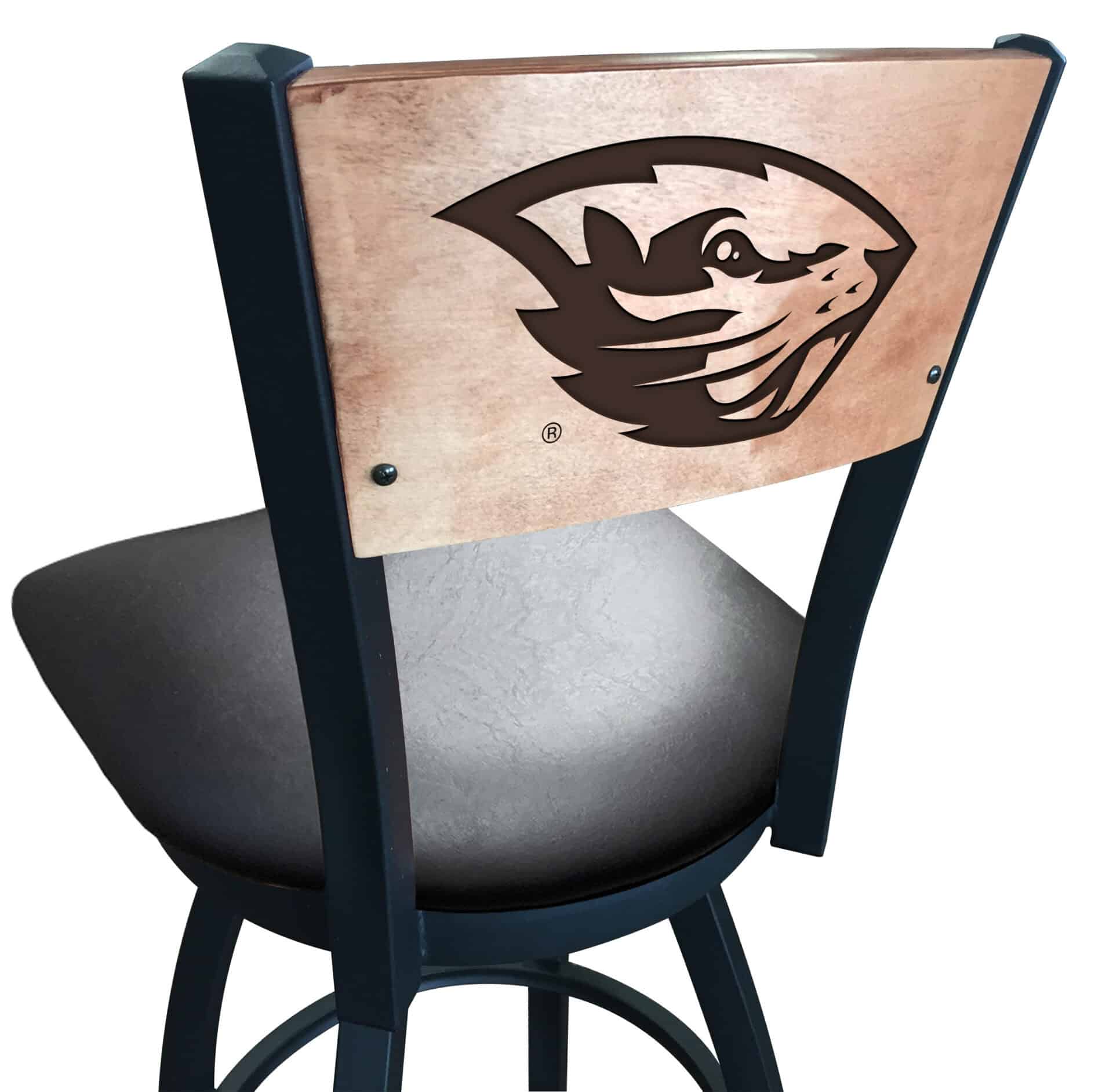 Oregon State University 36-Inch Swivel Extra Tall Bar Stool w/ Black Wrinkle Finish, Solid Wood Back, 2.5-Inch Cushion Seat 1 Oregon State University 36-Inch Swivel Extra Tall Bar Stool w/ Black Wrinkle Finish, Solid Wood Back, 2.5-Inch Cushion Seat