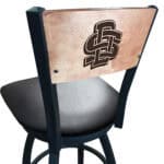 South Dakota State University 36-Inch Swivel Extra Tall Bar Stool w/ Black Wrinkle Finish, Solid Wood Back, 2.5-Inch Cushion Seat