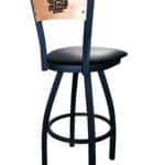 South Dakota State University 36-Inch Swivel Extra Tall Bar Stool w/ Black Wrinkle Finish, Solid Wood Back, 2.5-Inch Cushion Seat