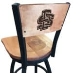 South Dakota State University 36-Inch Swivel Extra Tall Bar Stool w/ Black Wrinkle Finish, Solid Wood Back, Solid Maple Wood Seat