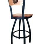 South Dakota State University 36-Inch Swivel Extra Tall Bar Stool w/ Black Wrinkle Finish, Solid Wood Back, Solid Maple Wood Seat