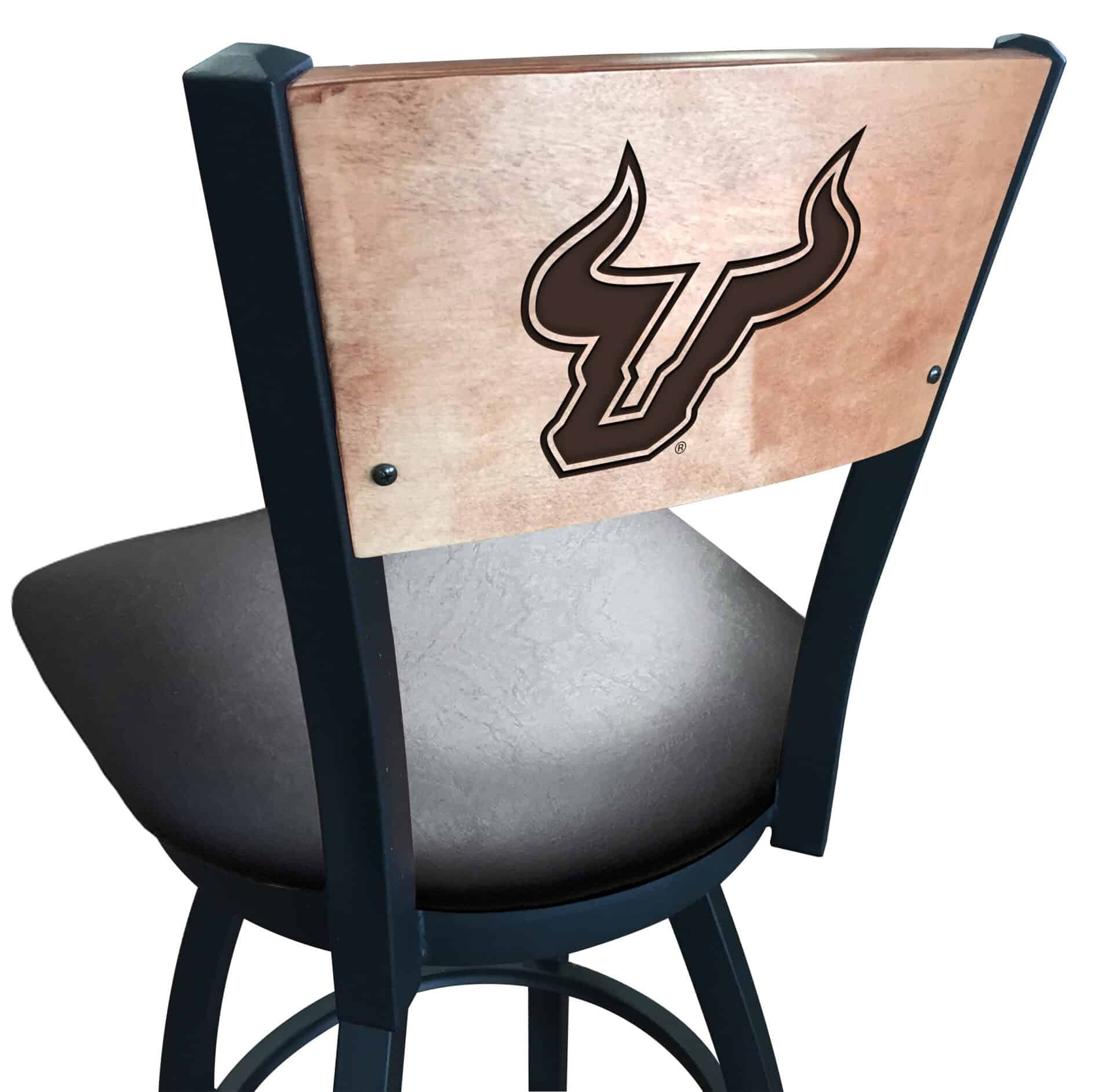 University of South Florida 25-Inch Swivel Counter Stool w/ Black Wrinkle Finish, Solid Wood Back, 2.5-Inch Cushion Seat 1 University of South Florida 25-Inch Swivel Counter Stool w/ Black Wrinkle Finish, Solid Wood Back, 2.5-Inch Cushion Seat