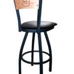 Syracuse University 36-Inch Swivel Extra Tall Bar Stool w/ Black Wrinkle Finish, Solid Wood Back, 2.5-Inch Cushion Seat