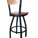 Syracuse University 36-Inch Swivel Extra Tall Bar Stool w/ Black Wrinkle Finish, Solid Wood Back, Solid Maple Wood Seat