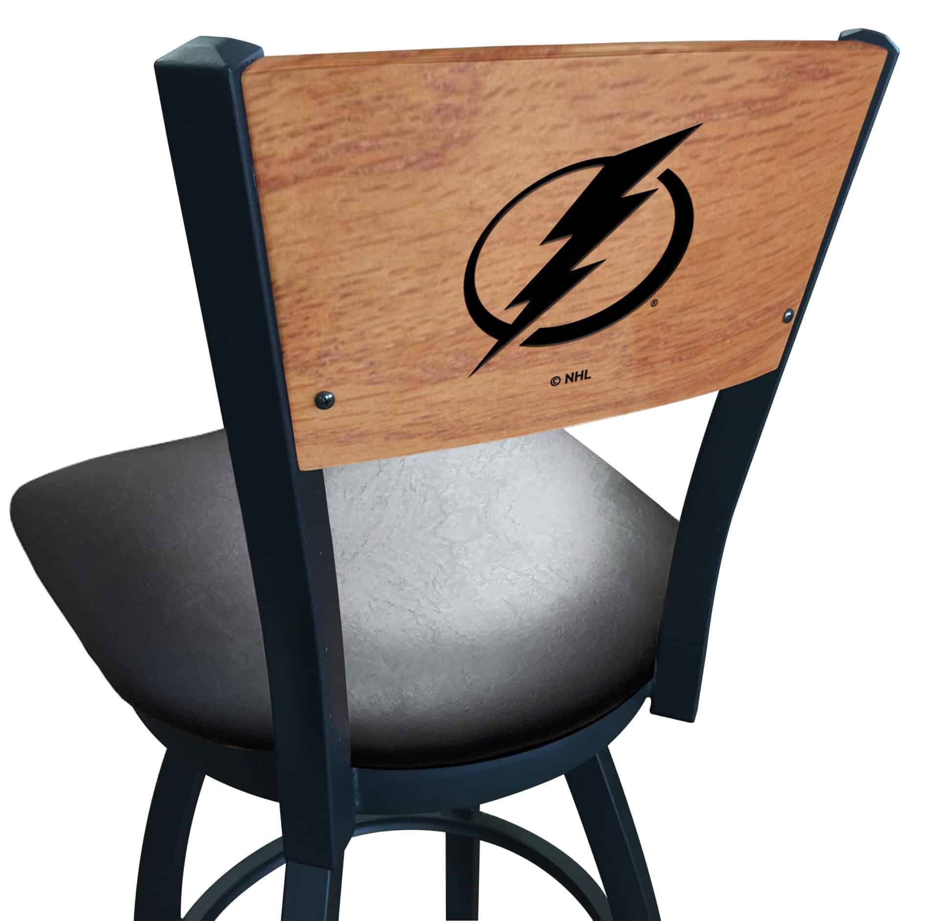 Tampa Bay Lightning 36-Inch Swivel Extra Tall Bar Stool w/ Black Wrinkle Finish, Solid Wood Back, 2.5-Inch Cushion Seat 1 Tampa Bay Lightning 36-Inch Swivel Extra Tall Bar Stool w/ Black Wrinkle Finish, Solid Wood Back, 2.5-Inch Cushion Seat