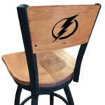 Tampa Bay Lightning 36-Inch Swivel Extra Tall Bar Stool w/ Black Wrinkle Finish, Solid Wood Back, Solid Maple Wood Seat
