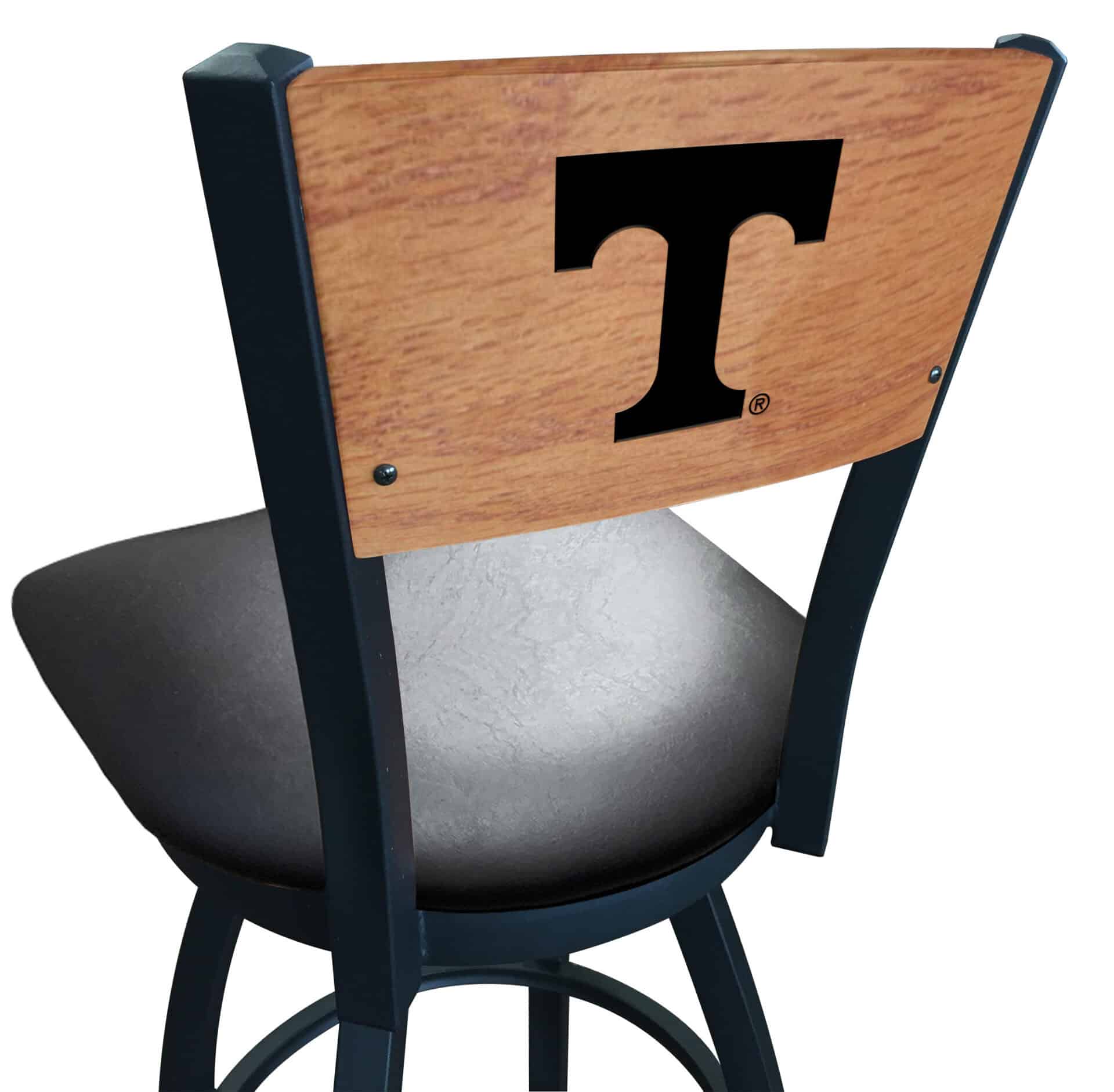 University of Tennessee 30-Inch Swivel Bar Stool w/ Black Wrinkle Finish, Solid Wood Back, 2.5-Inch Cushion Seat 1 University of Tennessee 30-Inch Swivel Bar Stool w/ Black Wrinkle Finish, Solid Wood Back, 2.5-Inch Cushion Seat