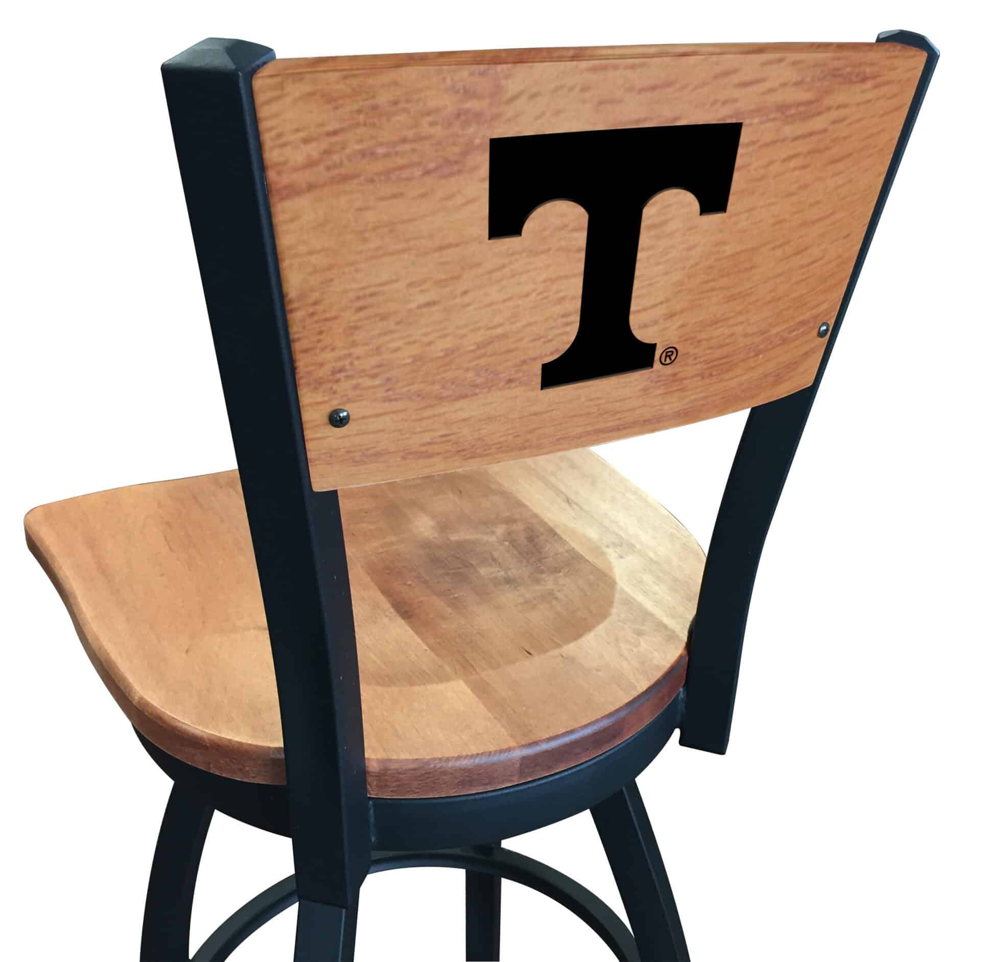 University of Tennessee 25-Inch Swivel Counter Stool w/ Black Wrinkle Finish, Solid Wood Back, Solid Maple Wood Seat 1 University of Tennessee 25-Inch Swivel Counter Stool w/ Black Wrinkle Finish, Solid Wood Back, Solid Maple Wood Seat