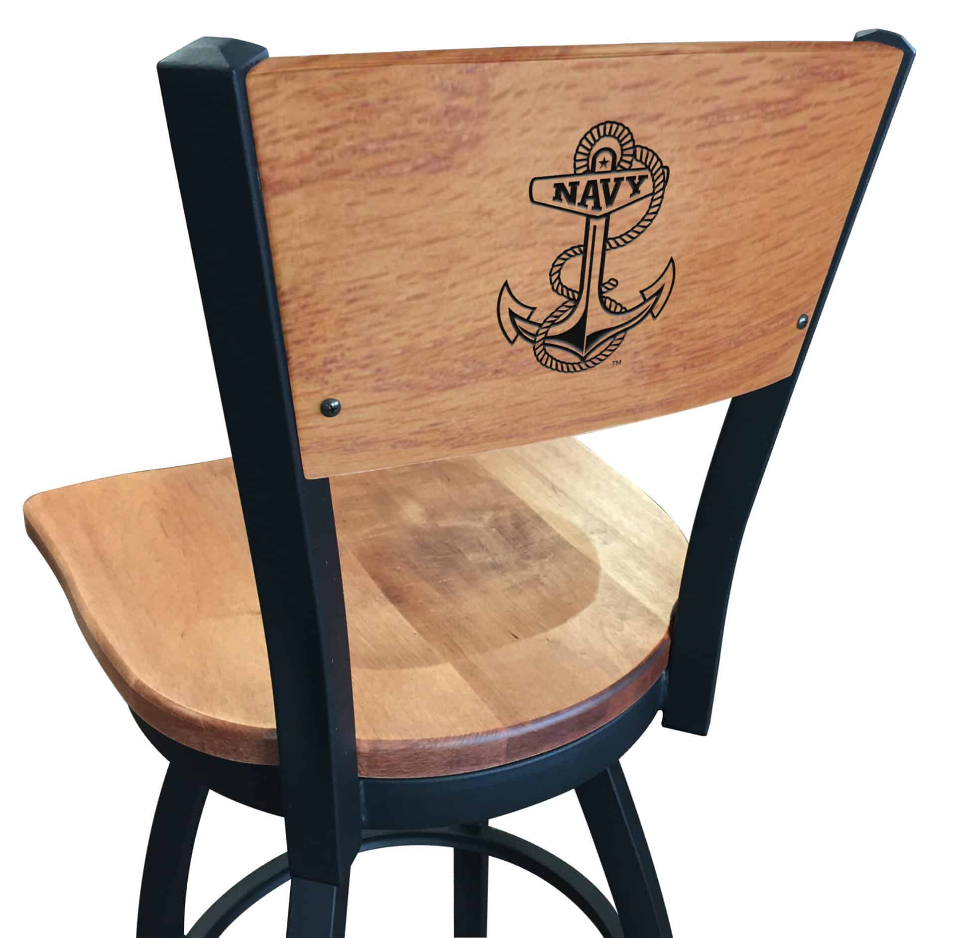 US Naval Academy 30-Inch Swivel Bar Stool w/ Black Wrinkle Finish, Solid Wood Back, Solid Maple Wood Seat 1 US Naval Academy 30-Inch Swivel Bar Stool w/ Black Wrinkle Finish, Solid Wood Back, Solid Maple Wood Seat