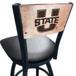 Utah State University 30-Inch Swivel Bar Stool w/ Black Wrinkle Finish, Solid Wood Back, 2.5-Inch Cushion Seat