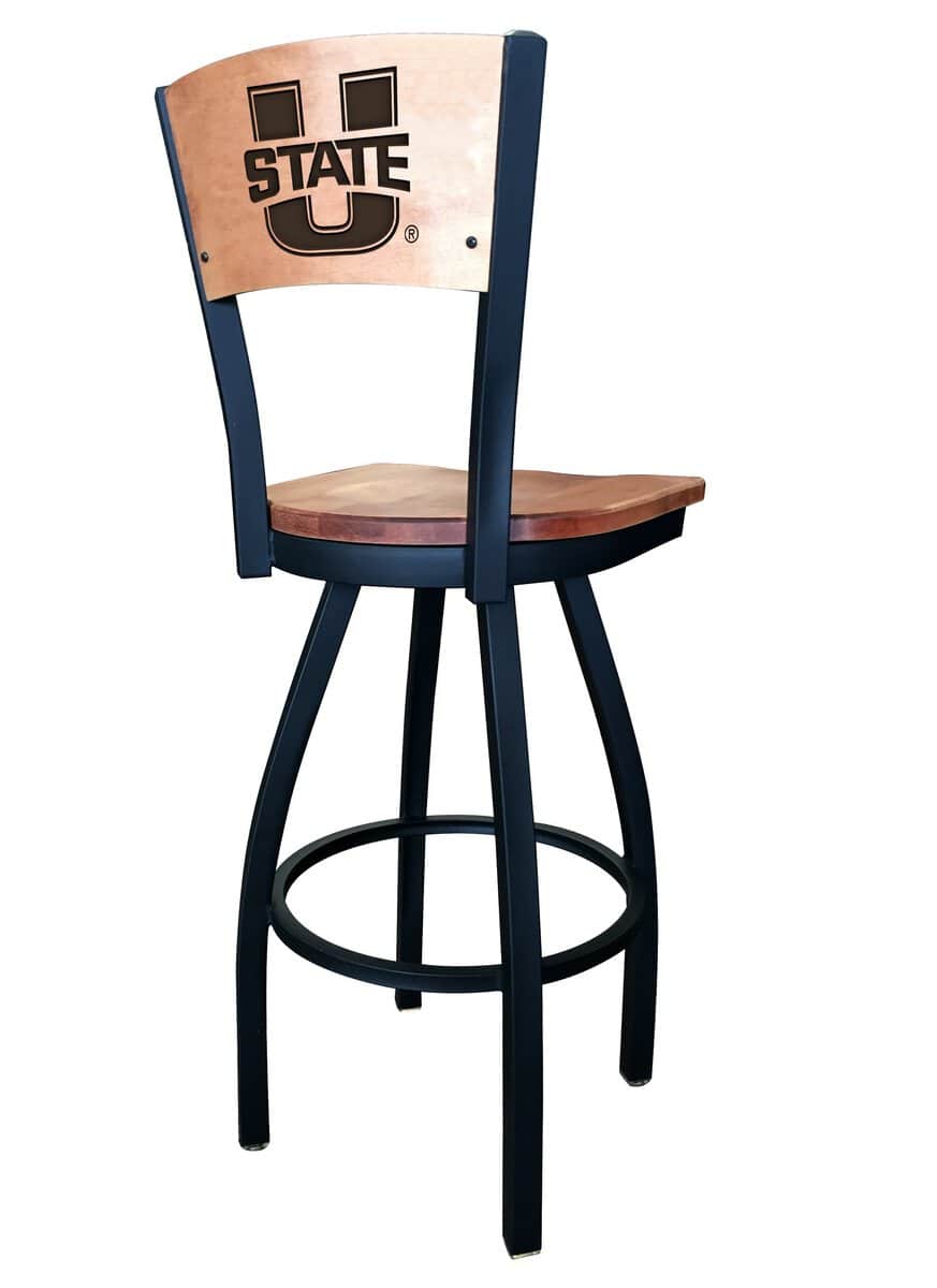 Utah State University 25-Inch Swivel Counter Stool w/ Black Wrinkle Finish, Solid Wood Back, Solid Maple Wood Seat 2 Utah State University 25-Inch Swivel Counter Stool w/ Black Wrinkle Finish, Solid Wood Back, Solid Maple Wood Seat - Image 2