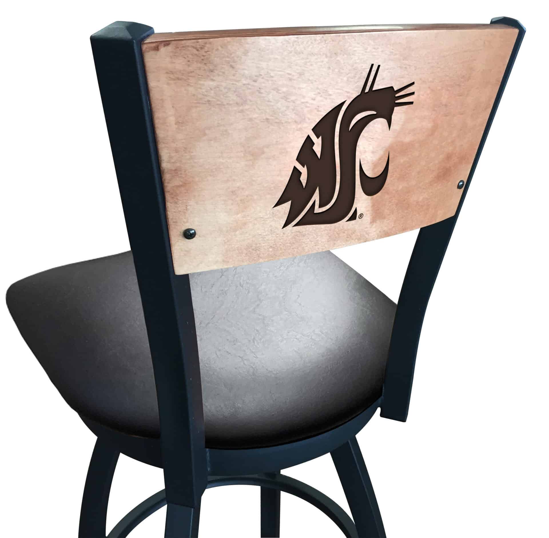 Washington State University 30-Inch Swivel Bar Stool w/ Black Wrinkle Finish, Solid Wood Back, 2.5-Inch Cushion Seat 1 Washington State University 30-Inch Swivel Bar Stool w/ Black Wrinkle Finish, Solid Wood Back, 2.5-Inch Cushion Seat