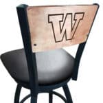 University of Washington 25-Inch Swivel Counter Stool w/ Black Wrinkle Finish, Solid Wood Back, 2.5-Inch Cushion Seat