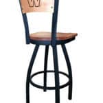 University of Washington 25-Inch Swivel Counter Stool w/ Black Wrinkle Finish, Solid Wood Back, Solid Maple Wood Seat