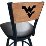 West Virginia University 30-Inch Swivel Bar Stool w/ Black Wrinkle Finish, Solid Wood Back, 2.5-Inch Cushion Seat