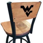 West Virginia University 30-Inch Swivel Bar Stool w/ Black Wrinkle Finish, Solid Wood Back, Solid Maple Wood Seat