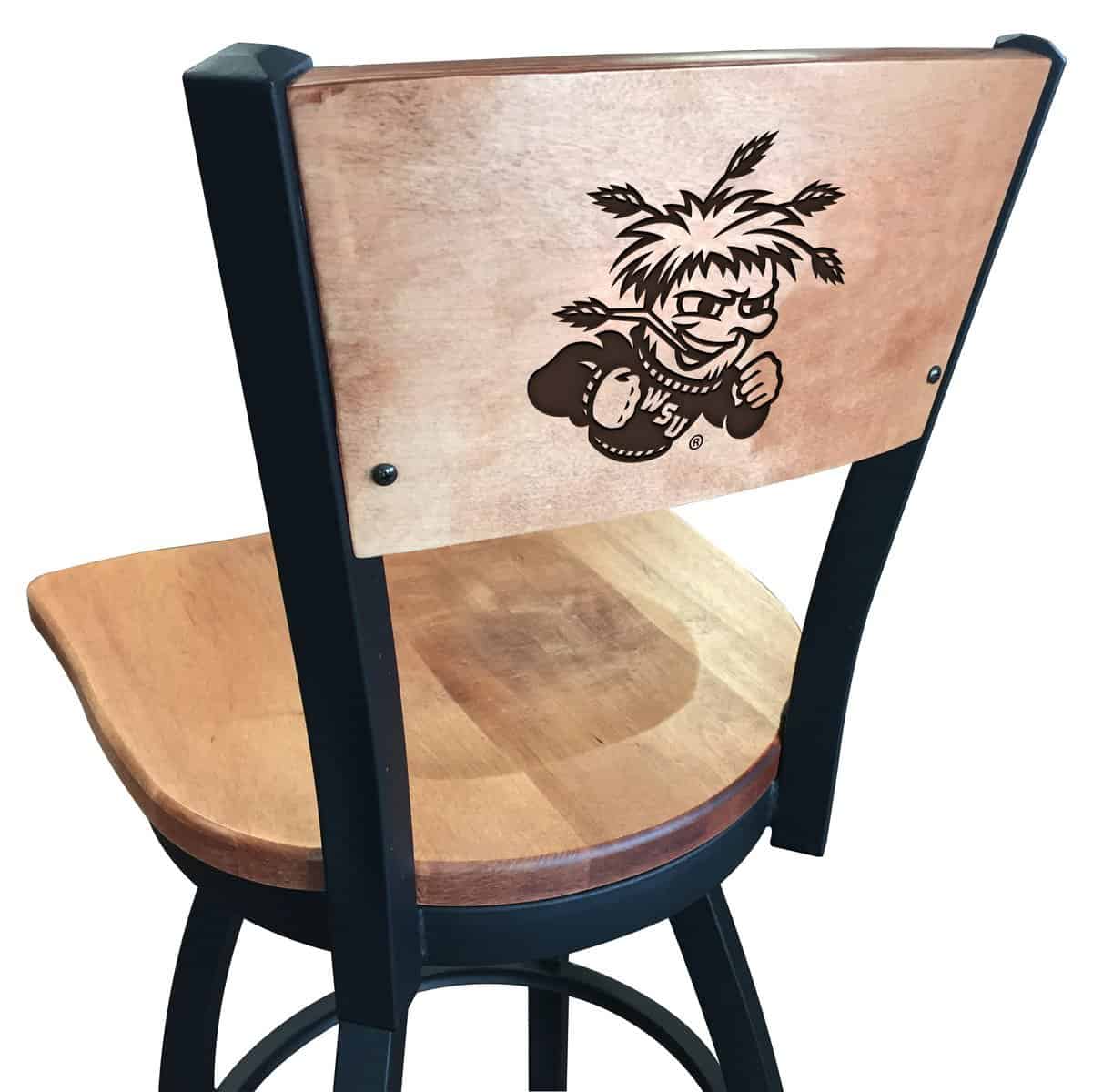 Wichita State University 30-Inch Swivel Bar Stool w/ Black Wrinkle Finish, Solid Wood Back, Solid Maple Wood Seat 1 Wichita State University 30-Inch Swivel Bar Stool w/ Black Wrinkle Finish, Solid Wood Back, Solid Maple Wood Seat