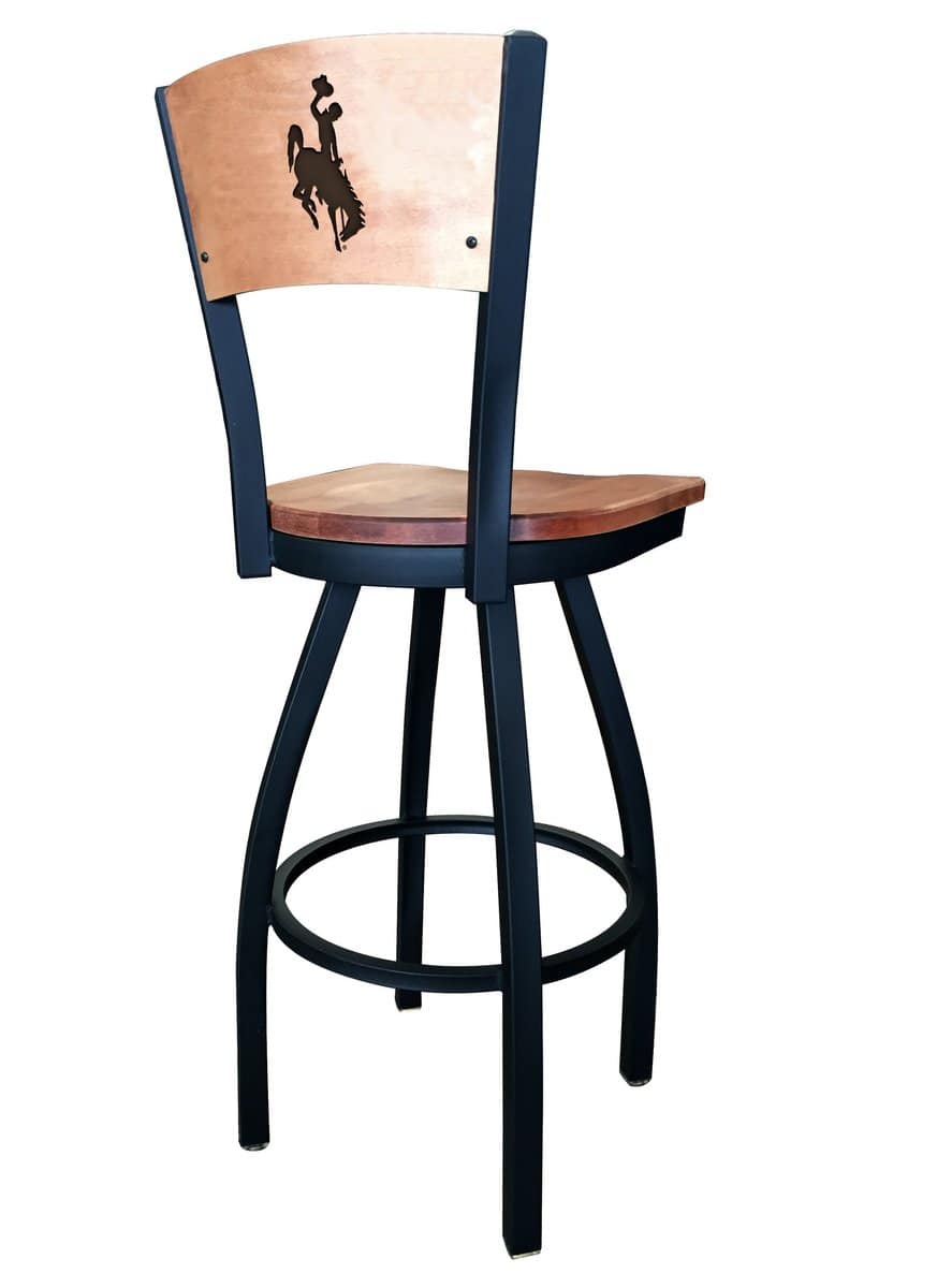 University of Wyoming 36-Inch Swivel Extra Tall Bar Stool w/ Black Wrinkle Finish, Solid Wood Back, Solid Maple Wood Seat 2 University of Wyoming 36-Inch Swivel Extra Tall Bar Stool w/ Black Wrinkle Finish, Solid Wood Back, Solid Maple Wood Seat - Image 2