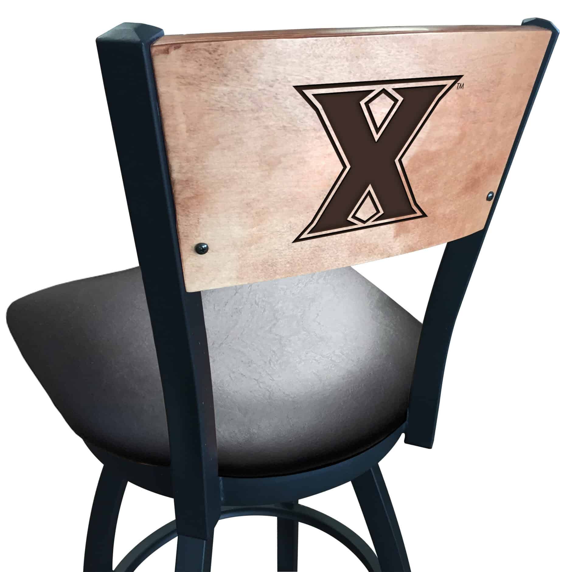 Xavier University 25-Inch Swivel Counter Stool w/ Black Wrinkle Finish, Solid Wood Back, 2.5-Inch Cushion Seat 1 Xavier University 25-Inch Swivel Counter Stool w/ Black Wrinkle Finish, Solid Wood Back, 2.5-Inch Cushion Seat