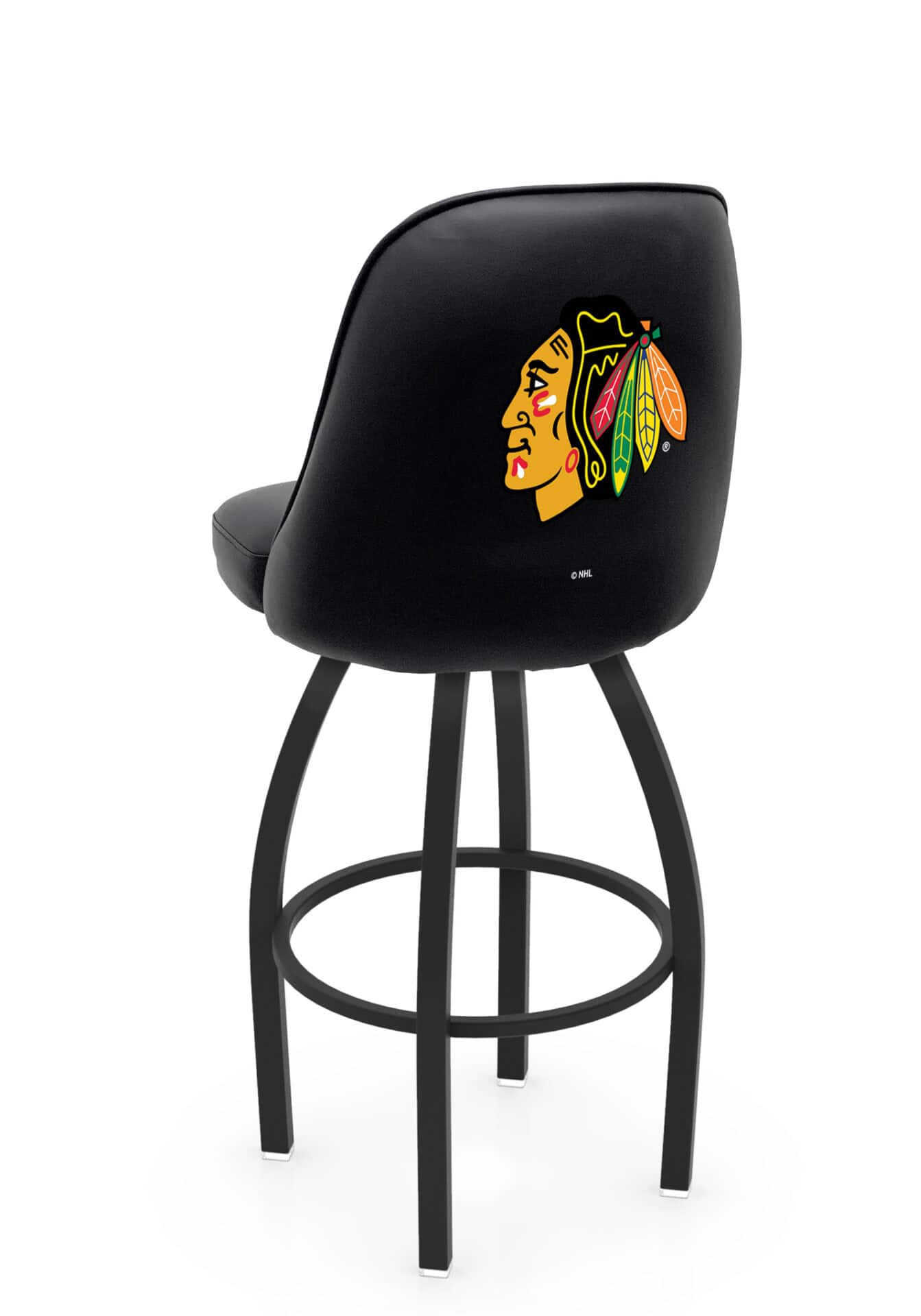 Chicago Blackhawks 30-Inch Swivel Bar Stool w/ Black Wrinkle Finish, Padded Back, 4-Inch Cushion Seat 1 Chicago Blackhawks 30-Inch Swivel Bar Stool w/ Black Wrinkle Finish, Padded Back, 4-Inch Cushion Seat