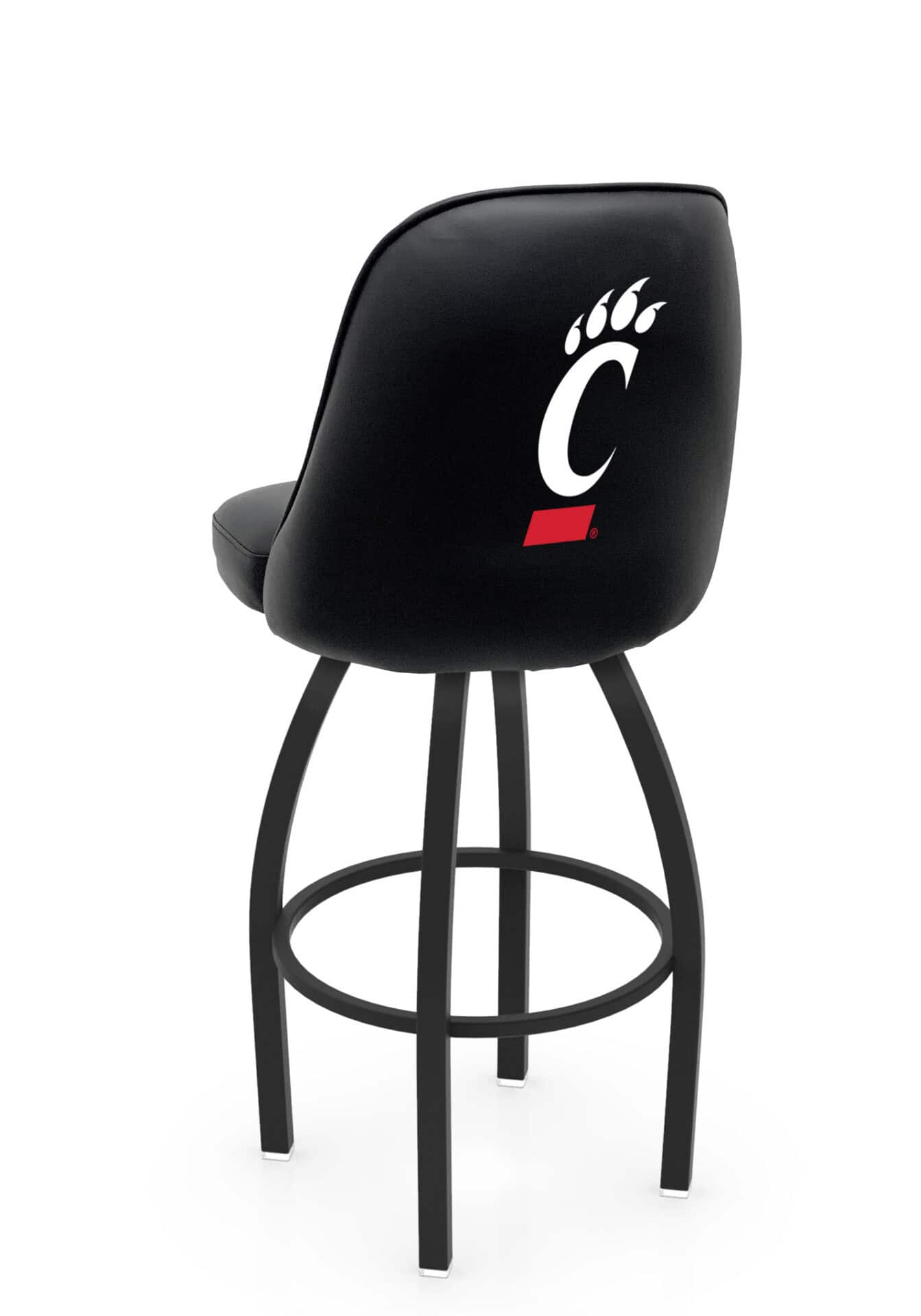 University of Cincinnati 36-Inch Swivel Extra Tall Bar Stool w/ Black Wrinkle Finish, Padded Back, 4-Inch Cushion Seat 1 University of Cincinnati 36-Inch Swivel Extra Tall Bar Stool w/ Black Wrinkle Finish, Padded Back, 4-Inch Cushion Seat