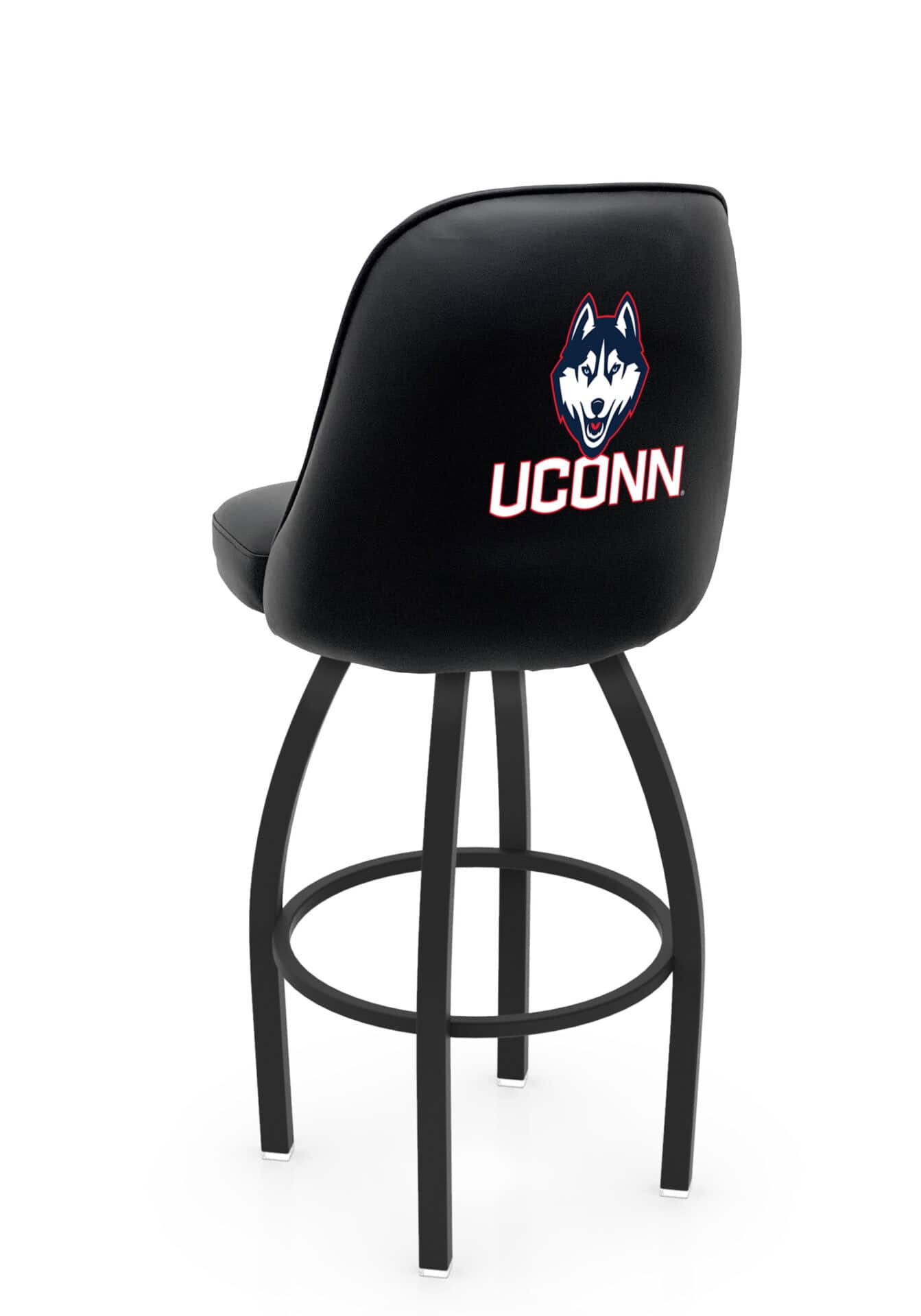 University of Connecticut 36-Inch Swivel Extra Tall Bar Stool w/ Black Wrinkle Finish, Padded Back, 4-Inch Cushion Seat 1 University of Connecticut 36-Inch Swivel Extra Tall Bar Stool w/ Black Wrinkle Finish, Padded Back, 4-Inch Cushion Seat