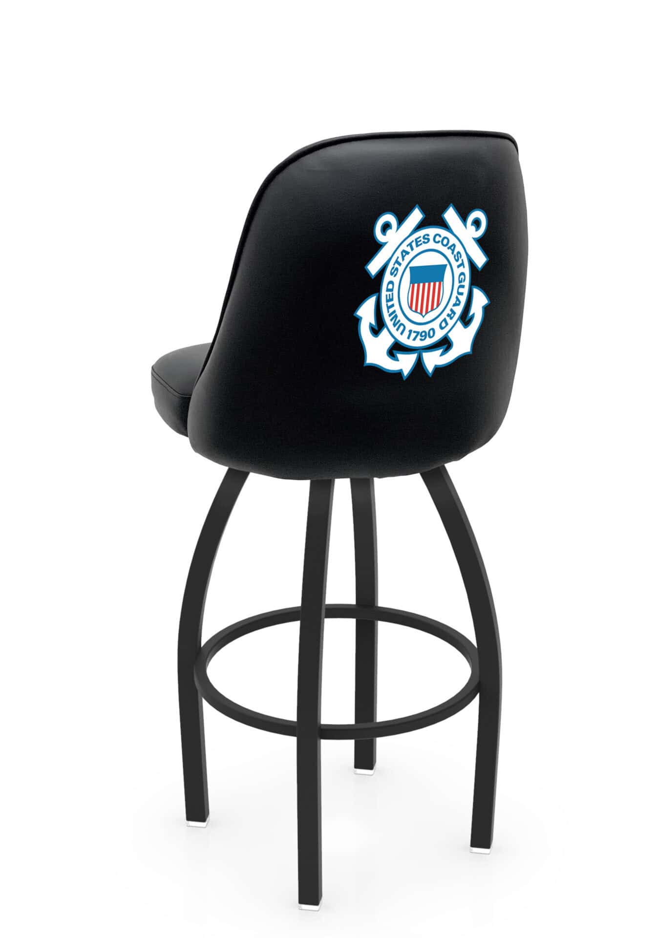 United States Coast Guard 36-Inch Swivel Extra Tall Bar Stool w/ Black Wrinkle Finish, Padded Back, 4-Inch Cushion Seat 1 United States Coast Guard 36-Inch Swivel Extra Tall Bar Stool w/ Black Wrinkle Finish, Padded Back, 4-Inch Cushion Seat