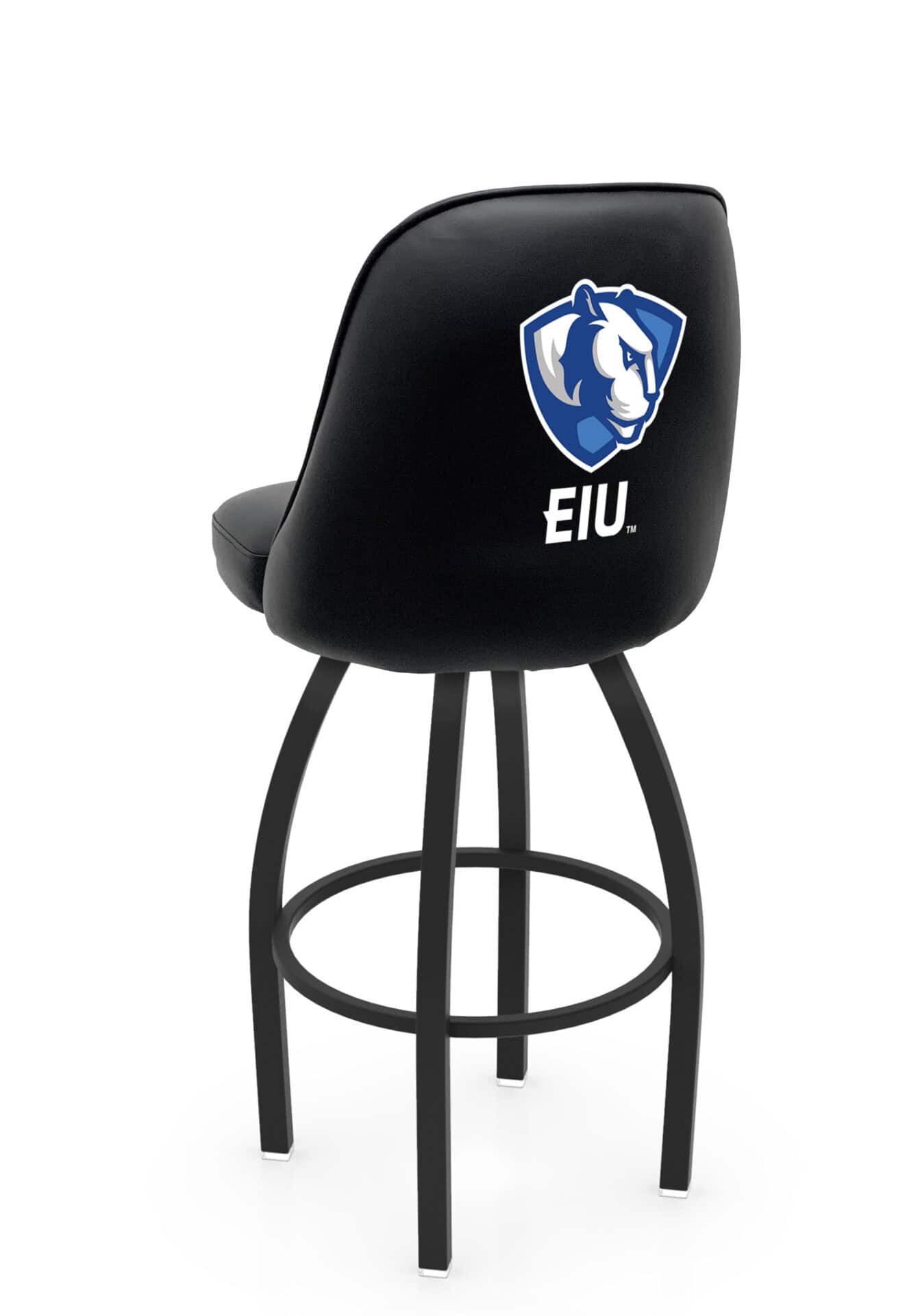 Eastern Illinois University 36-Inch Swivel Extra Tall Bar Stool w/ Black Wrinkle Finish, Padded Back, 4-Inch Cushion Seat 1 Eastern Illinois University 36-Inch Swivel Extra Tall Bar Stool w/ Black Wrinkle Finish, Padded Back, 4-Inch Cushion Seat