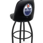 Edmonton Oilers 36-Inch Swivel Extra Tall Bar Stool w/ Black Wrinkle Finish, Padded Back, 4-Inch Cushion Seat 3 Edmonton Oilers 36-Inch Swivel Extra Tall Bar Stool w/ Black Wrinkle Finish, Padded Back, 4-Inch Cushion Seat