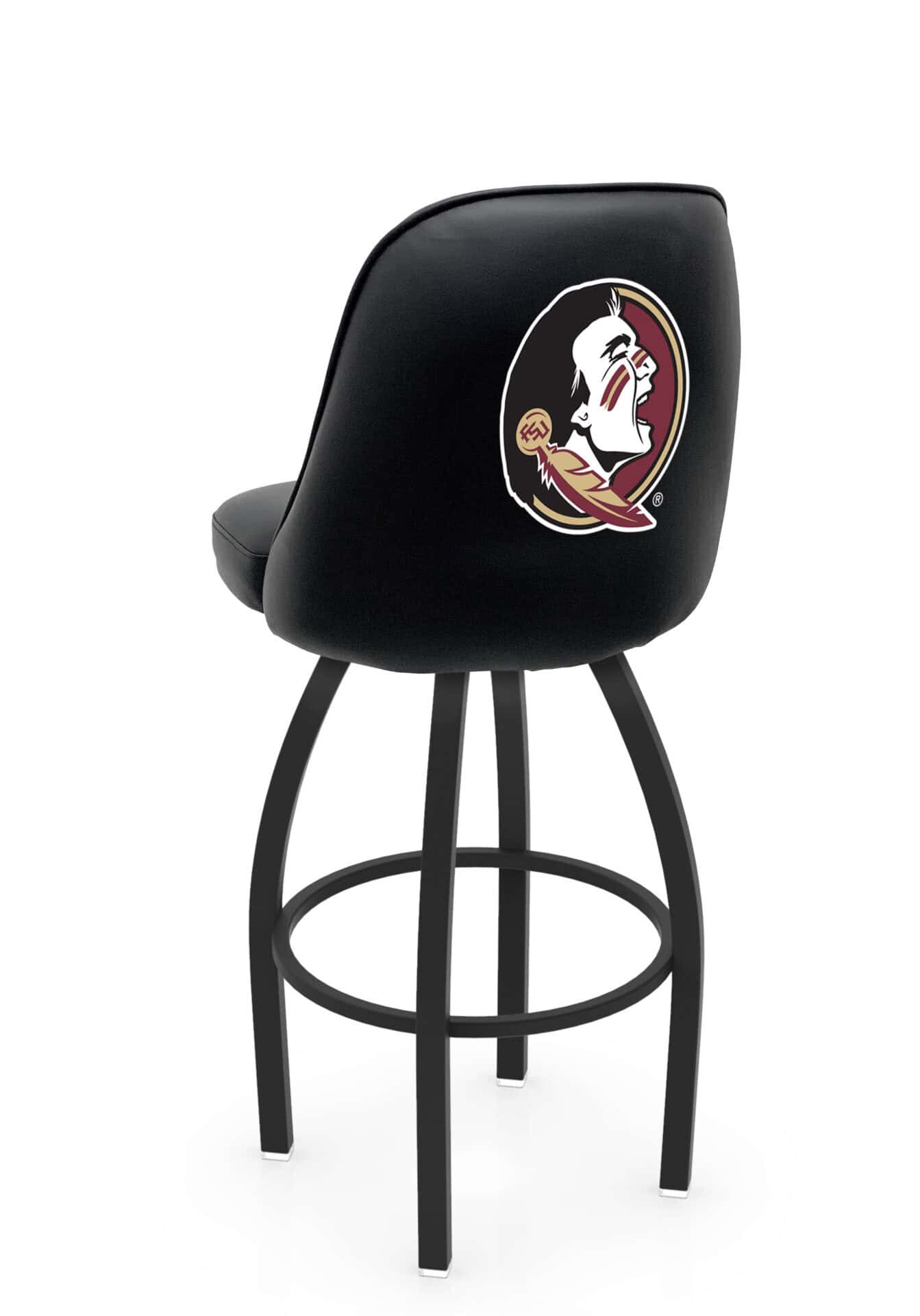 Florida State University 36-Inch Swivel Extra Tall Bar Stool w/ Black Wrinkle Finish, Padded Back, 4-Inch Cushion Seat (Head Logo) 1 Florida State University 36-Inch Swivel Extra Tall Bar Stool w/ Black Wrinkle Finish, Padded Back, 4-Inch Cushion Seat (Head Logo)