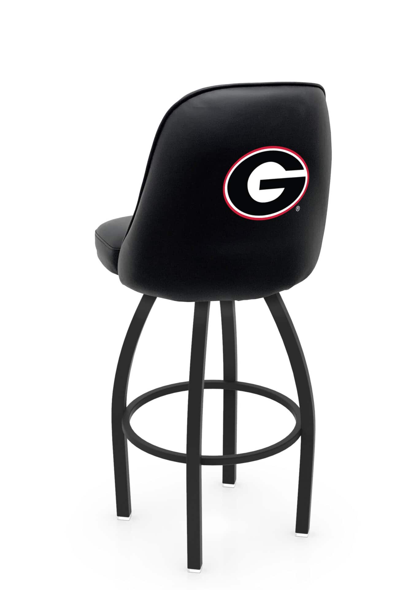 University of Georgia 36-Inch Swivel Extra Tall Bar Stool w/ Black Wrinkle Finish, Padded Back, 4-Inch Cushion Seat ("G" Logo) 1 University of Georgia 36-Inch Swivel Extra Tall Bar Stool w/ Black Wrinkle Finish, Padded Back, 4-Inch Cushion Seat ("G" Logo)
