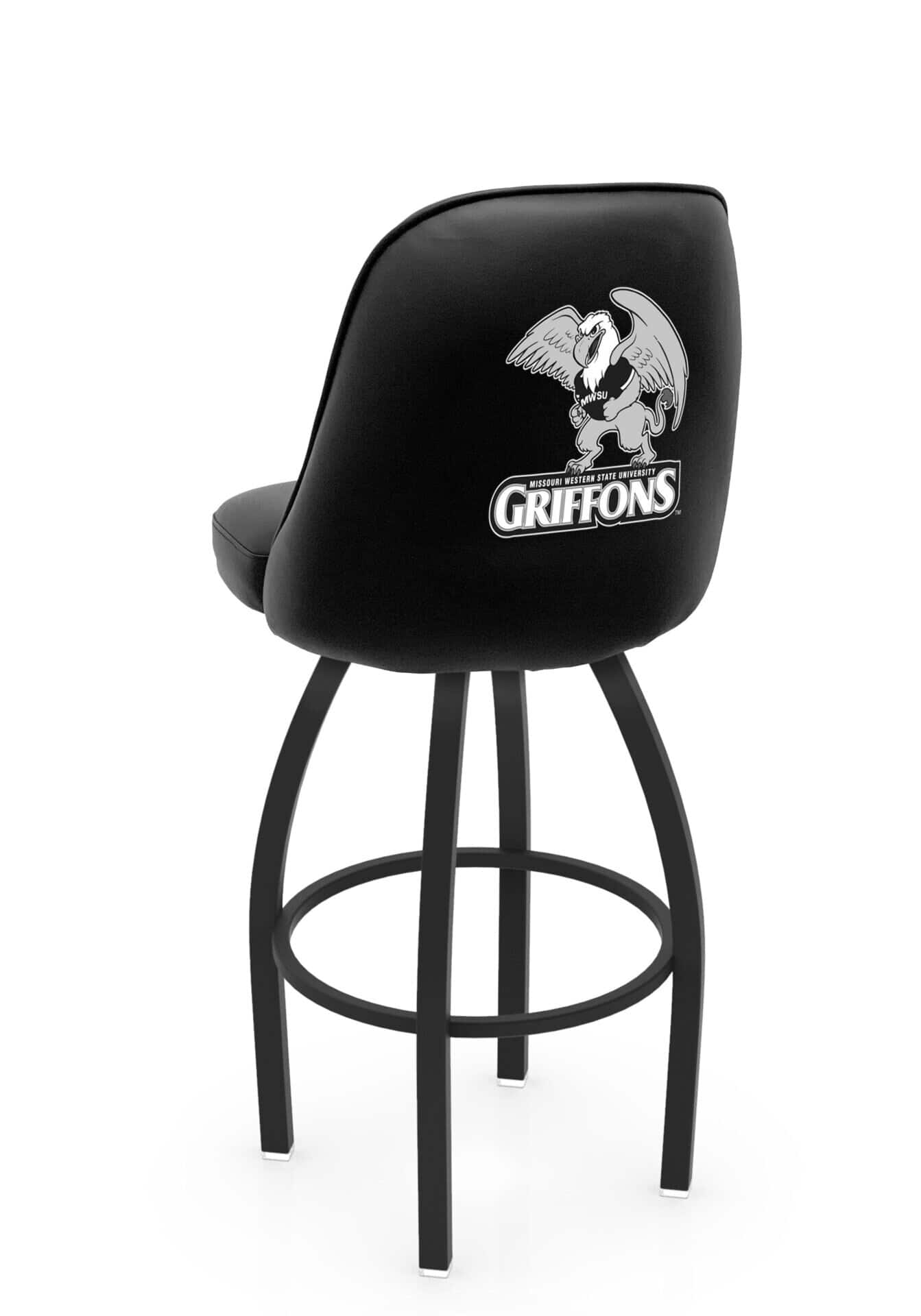 Missouri Western State University 36-Inch Swivel Extra Tall Bar Stool w/ Black Wrinkle Finish, Padded Back, 4-Inch Cushion Seat 1 Missouri Western State University 36-Inch Swivel Extra Tall Bar Stool w/ Black Wrinkle Finish, Padded Back, 4-Inch Cushion Seat