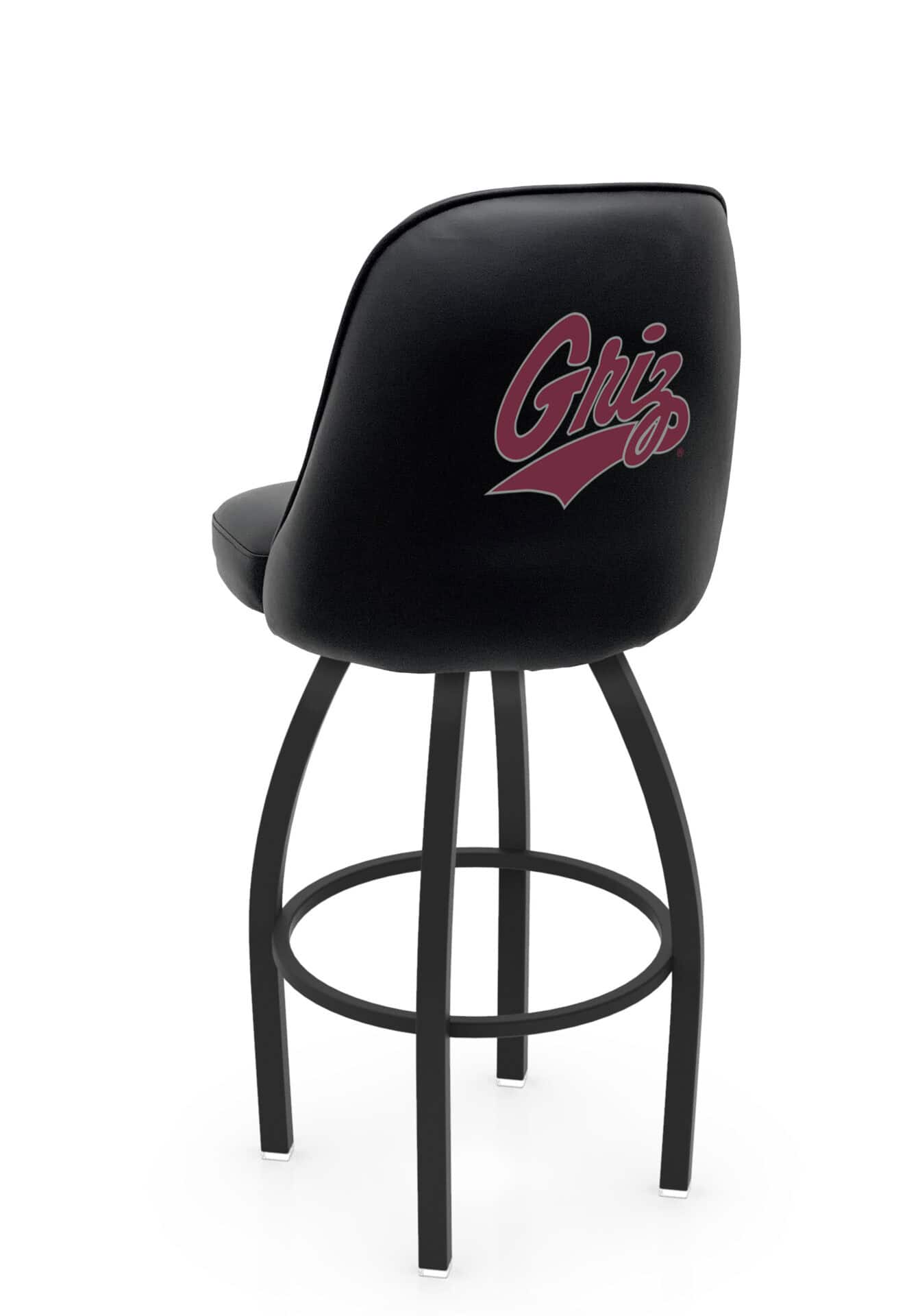 University of Montana 36-Inch Swivel Extra Tall Bar Stool w/ Black Wrinkle Finish, Padded Back, 4-Inch Cushion Seat 1 University of Montana 36-Inch Swivel Extra Tall Bar Stool w/ Black Wrinkle Finish, Padded Back, 4-Inch Cushion Seat