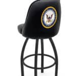 United States Navy 36-Inch Swivel Extra Tall Bar Stool w/ Black Wrinkle Finish, Padded Back, 4-Inch Cushion Seat