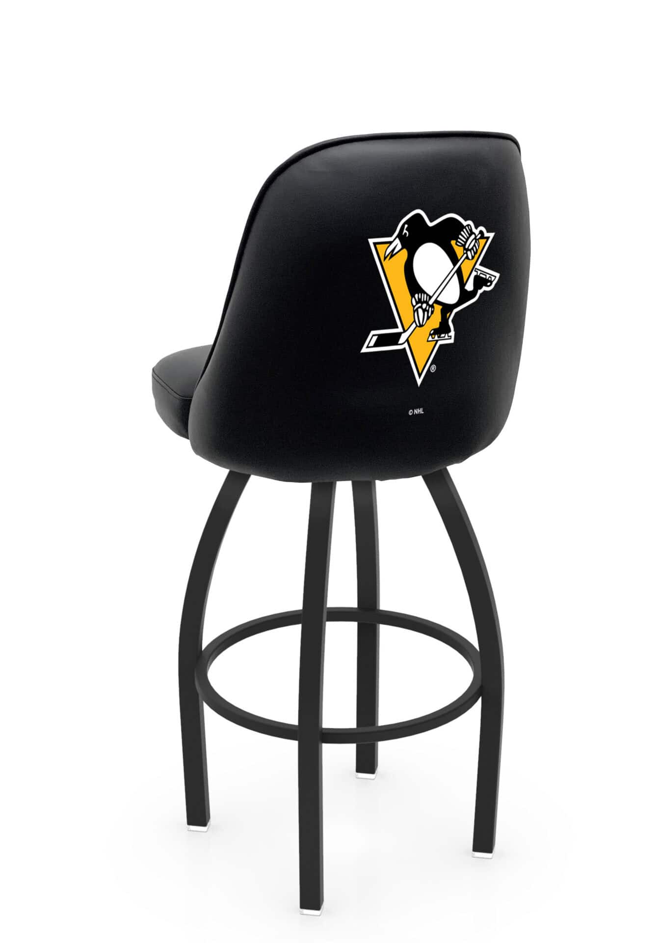 Pittsburgh Penguins 36-Inch Swivel Extra Tall Bar Stool w/ Black Wrinkle Finish, Padded Back, 4-Inch Cushion Seat 1 Pittsburgh Penguins 36-Inch Swivel Extra Tall Bar Stool w/ Black Wrinkle Finish, Padded Back, 4-Inch Cushion Seat