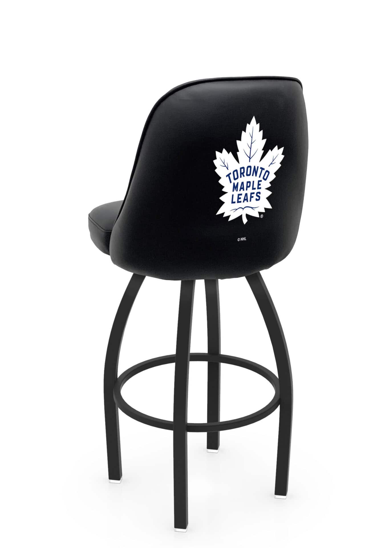 Toronto Maple Leafs 36-Inch Swivel Extra Tall Bar Stool w/ Black Wrinkle Finish, Padded Back, 4-Inch Cushion Seat 1 Toronto Maple Leafs 36-Inch Swivel Extra Tall Bar Stool w/ Black Wrinkle Finish, Padded Back, 4-Inch Cushion Seat