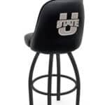 Utah State University 25-Inch Swivel Counter Stool w/ Black Wrinkle Finish, Padded Back, 4-Inch Cushion Seat