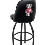University of Wisconsin 25-Inch Swivel Counter Stool w/ Black Wrinkle Finish, Padded Back, 4-Inch Cushion Seat (Badger Logo)