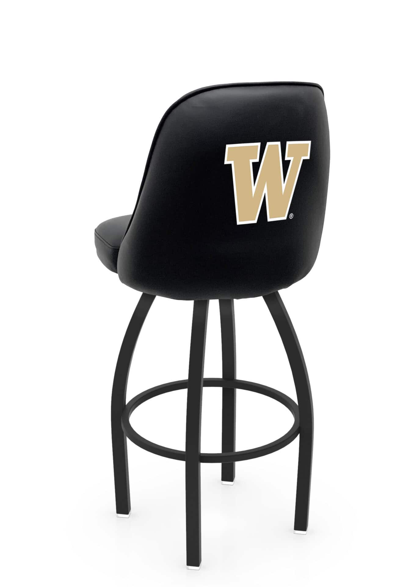 University of Washington 36-Inch Swivel Extra Tall Bar Stool w/ Black Wrinkle Finish, Padded Back, 4-Inch Cushion Seat 1 University of Washington 36-Inch Swivel Extra Tall Bar Stool w/ Black Wrinkle Finish, Padded Back, 4-Inch Cushion Seat