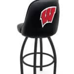 University of Wisconsin 30-Inch Swivel Bar Stool w/ Black Wrinkle Finish, Padded Back, 4-Inch Cushion Seat ("W" Logo)