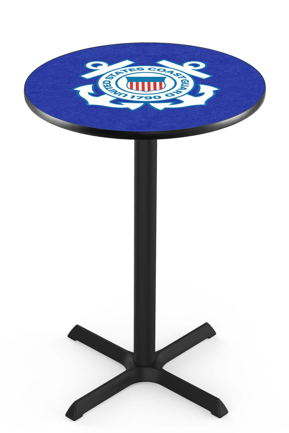 United States Coast Guard 36-Inch Pub Table with 36-Inch Top, Cross Base Base, and Black Wrinkle Finish 1 United States Coast Guard 36-Inch Pub Table with 36-Inch Top, Cross Base Base, and Black Wrinkle Finish