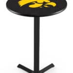 University of Iowa 42-Inch Pub Table with 30-Inch Top, Cross Base Base, and Black Wrinkle Finish