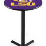 Louisiana State University 42-Inch Pub Table with 30-Inch Top, Cross Base Base, and Black Wrinkle Finish