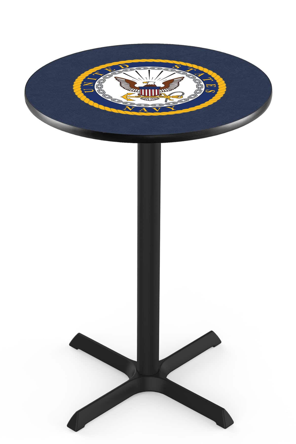 United States Navy 36-Inch Pub Table with 30-Inch Top, Cross Base Base, and Black Wrinkle Finish 1 United States Navy 36-Inch Pub Table with 30-Inch Top, Cross Base Base, and Black Wrinkle Finish