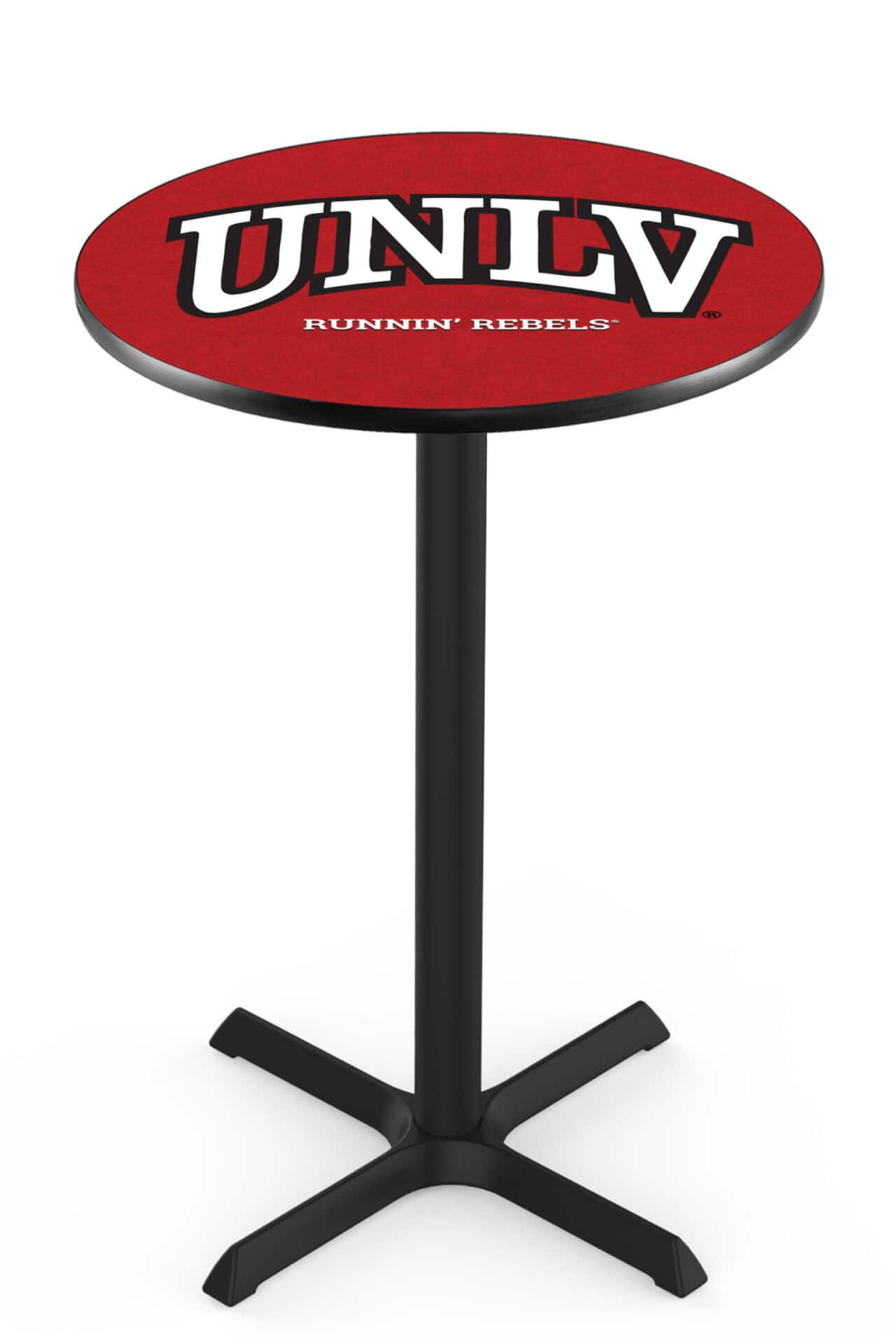 University of Nevada Las Vegas 36-Inch Pub Table with 36-Inch Top, Cross Base Base, and Black Wrinkle Finish 1 University of Nevada Las Vegas 36-Inch Pub Table with 36-Inch Top, Cross Base Base, and Black Wrinkle Finish