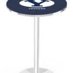 Brigham Young University 42-Inch Pub Table with 36-Inch Top, Round Base Base, and Chrome Finish