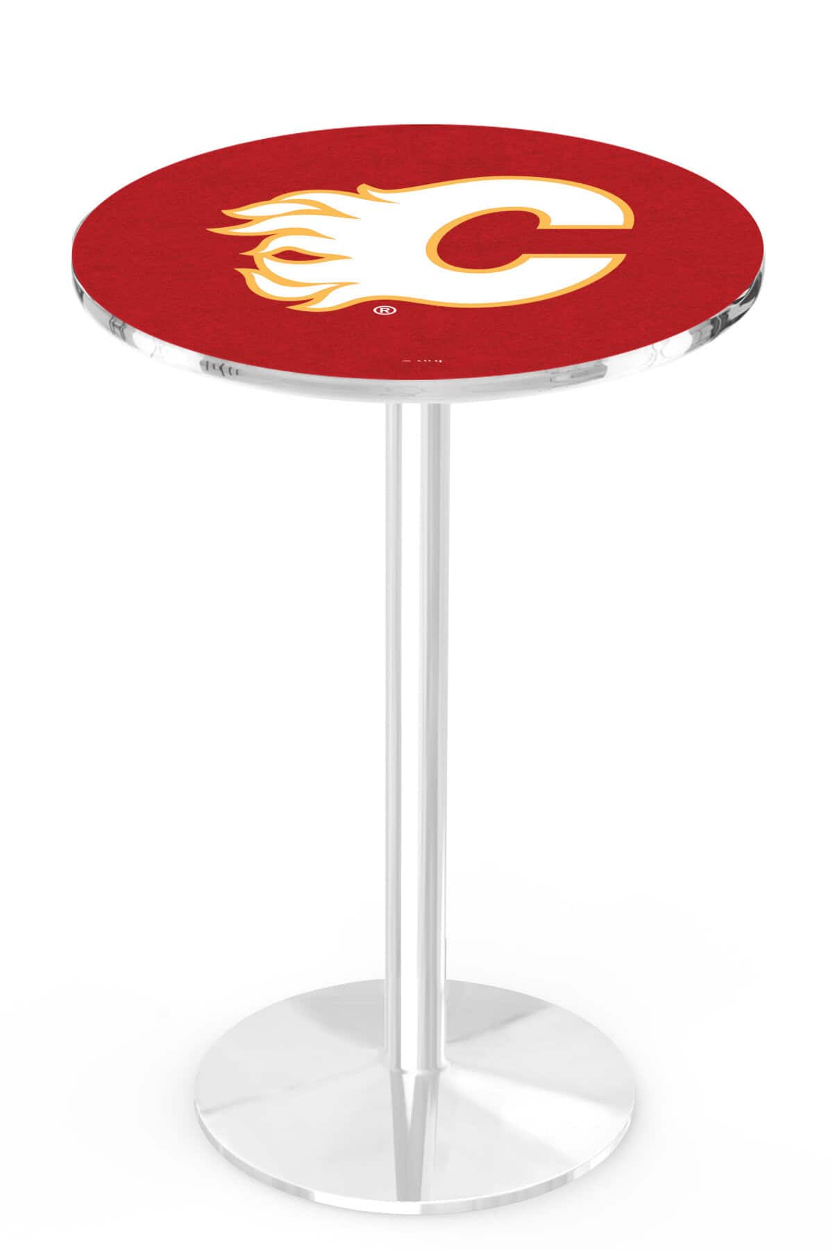 Calgary Flames 36-Inch Pub Table with 36-Inch Top, Round Base Base, and Chrome Finish 1 Calgary Flames 36-Inch Pub Table with 36-Inch Top, Round Base Base, and Chrome Finish